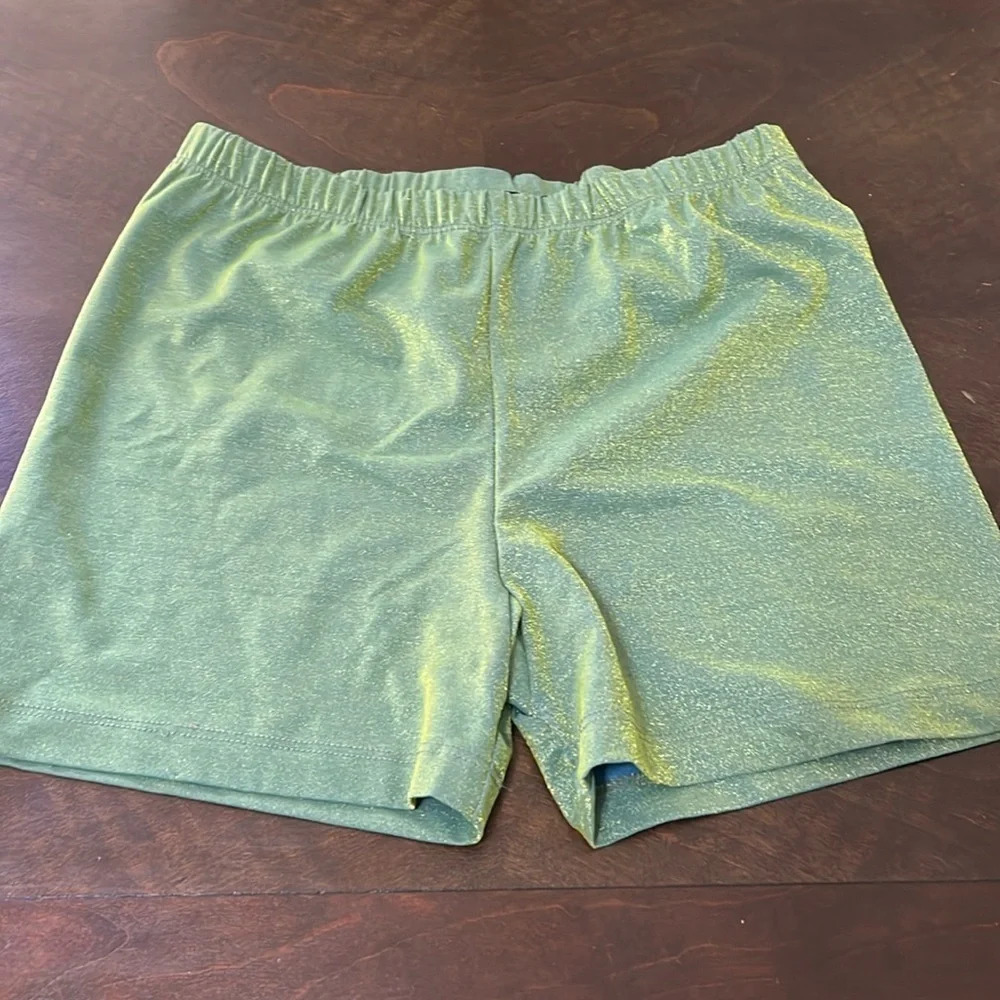 Vintage Y2K Shiny Iridescent Shorts Green Gold Stretchy Pull On Biker 90's